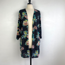 Torrid Womens Open Front Floral Duster Top Size 3 Black Knit 3/4 Sleeves Casual - £17.36 GBP