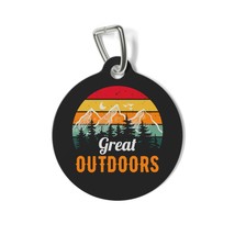 Personalized Engraved Pet Tag - White Metal, 1&quot; Round, Retro Sunset Mountain Gra - £13.87 GBP