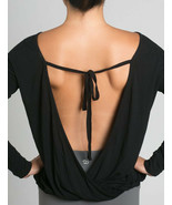 Tanya-b de Mujer Negro Manga Larga Espalda Abierta Corbata Yoga Camisa - $20.00
