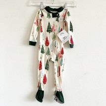 NWT Burts Bees Baby One Piece Snug Fit Foot Zip Sleeper Cream Christmas Tree 12M - £9.57 GBP