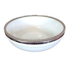 White Large 13&quot; Porcelain Decorative Serving Bowl Silver Trim Made in India - $35.00
