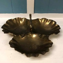 Large Heavy gold Brass Leaf Shell sectioned Tray bowl Made In India 12” ... - €44,17 EUR