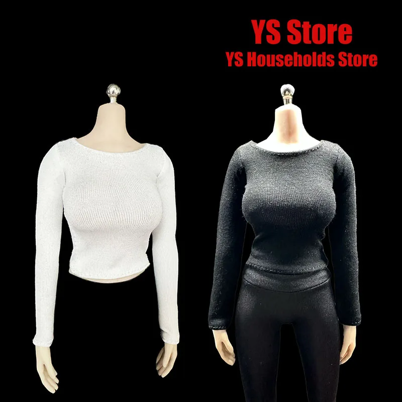 1/6 Female Soldier Black White Long Sleeve Bottoming Shirt Tops Elastic Tight - £14.75 GBP+