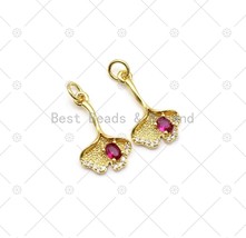 Fuchsia CZ Micro Pave Leaf Shape Pendant, 18K Gold Filled Ginkgo Leaf Charm, - $2.60