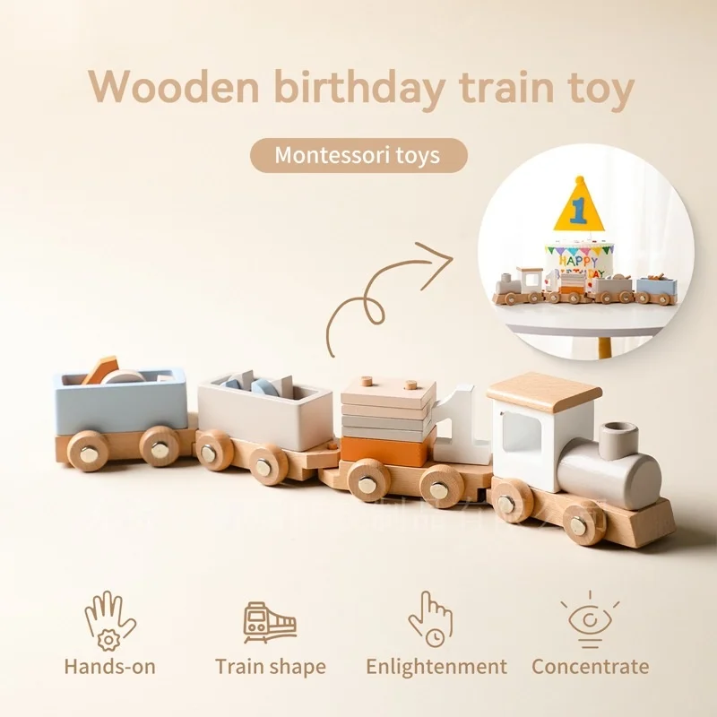 Wood Children Birthday Building Blocks Train Assemble Assembly Under 5 Years Old - £21.08 GBP