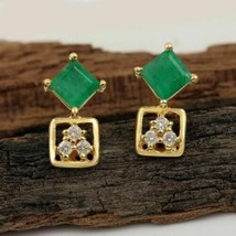 69Ct Princess & Round Cut Emerald Simulated Diamond Earrings 14k Yellow Plated - £39.23 GBP