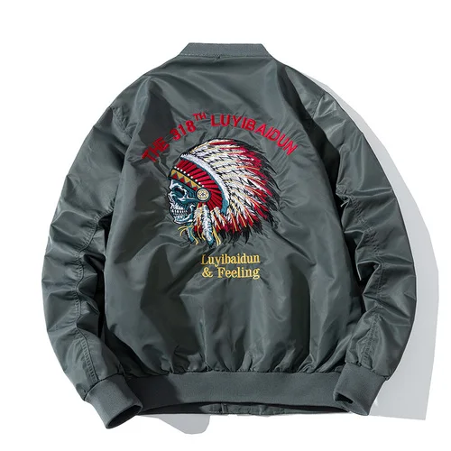 Hip Hop Bomber Jacket Mens Embroidery  Pilot Jacket   Cool Fashion Windbreaker M - £185.50 GBP