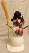 Vintage 1994 BYERS CHOICE SNOWMAN carrying a BROOM wearing plaid scarf &amp; top hat - £29.81 GBP