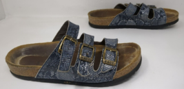 Naot Leather Triple Strap Slide Sandals Austin Navy Snake Print Size 36 ... - $27.11