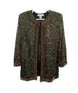 Vintage Niteline Silk Sequin Blazer Jacket Black Gold Size L Open Front ... - £43.71 GBP