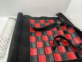 Reto 51 Leather Red and black roll up travel checkers checkerboard w pie... - $23.36