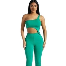 Naked Wardrobe Womens Smooth Side Crop Top Asymmetric One Shoulder Green L - £15.41 GBP