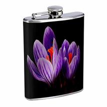 Purple Blooms Hip Flask Stainless Steel 8 Oz Silver Drinking Whiskey Spi... - £7.81 GBP