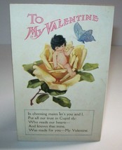 Valentines Day Postcard Baby Seated Inside White Rose Vintage Original Unused - £12.60 GBP