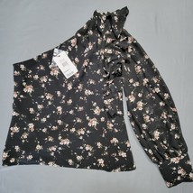 Bardot Women Shirt Size XS Black Preppy Floral One Shoulder Lightweight ... - £15.55 GBP