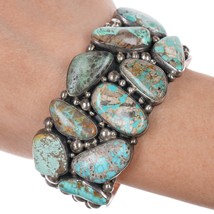 7&quot; Gilbert Secatero Navajo sterling turquoise cluster cuff bracelet - $975.15