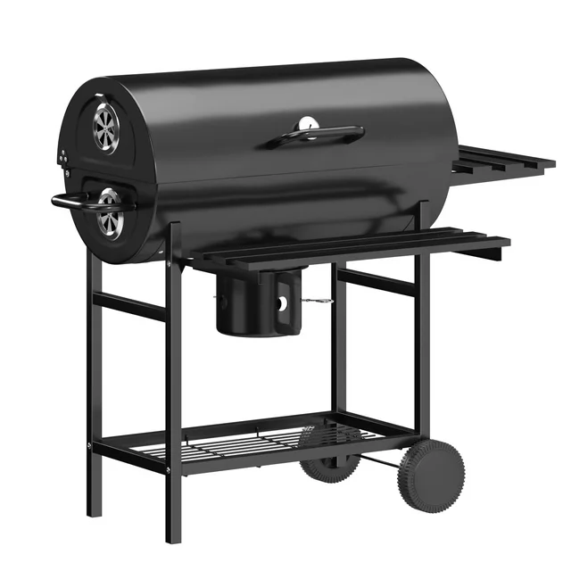 Devoko 29” Barrel Outdoor Charcoal Grill with Side Shelf and Wheels, Black - $244.43