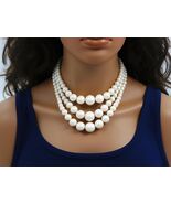Triple Strand Cream Bead Choker Necklace, Mid Century Japan Jewelry - $649.46 MXN