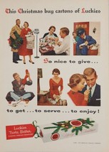 1956 Print Ad Lucky Strike Cigarettes in Christmas Carton Couple Smoke L... - £16.60 GBP