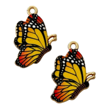 10 Butterfly Charms Yellow Orange Gold Enamel 27x19mm Bead Drop Dangles Pendants - £3.85 GBP