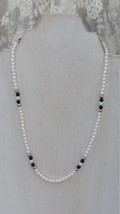 Avon Faux Pearls with Navy and Gold Bead 17 1/2 Inch Necklace - Vintage,... - $6.25