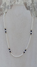 Avon Faux Pearls with Navy and Gold Bead 17 1/2 Inch Necklace - Vintage, 1970s - $6.25