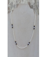 Avon Faux Pearls with Navy and Gold Bead 17 1/2 Inch Necklace - Vintage,... - $6.25