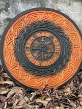 Viking Round Shield Medieval Wooden Carving Cosplay Knight Battle Wall Décor - £130.26 GBP