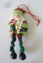 SANTA Christmas Tree Ornament, Polymer Clay Bendable Legs, w/ Star &amp; Candy Cane - £6.24 GBP