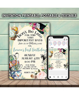 Onederland Invitation &amp; Social Media Template - Tea Party - Editable in ... - $11.99