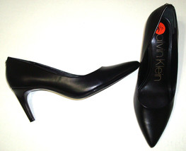 New Womens 9.5 Calvin Klein Pumps Heels Shoes Black Faux Leather Vegan Logo 3&quot; - $108.90