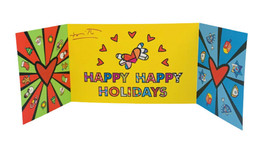 Romero Britto &quot;Happy Happy Holidays&quot; Holiday Card Hand Signed &amp; Numbered Coa - £212.22 GBP