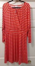 NWT LULAROE LLR   L  JODY PEASANT FAUX WRAP DRESS  RED WITH WHITE STRIPE... - $30.55