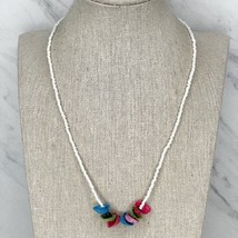 White Seed Beaded Colorful Shell Necklace - £5.53 GBP