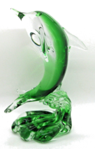 Murano Green Art Glass Jumping Dolphin on Wave Sculpture - $98.01