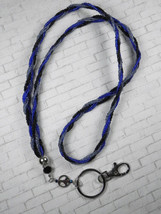 Seed Bead Lanyard Keychain Clip Peace Sign Glass Crystal Black Blue 34&quot; New - £19.41 GBP