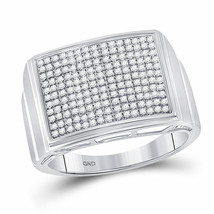 Sterling Silver Mens Round Diamond Rectangle Cluster Ring 1/4 Cttw - £159.03 GBP