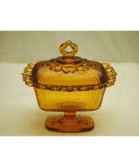 Vintage 1950s Indiana Glass Amber Ribbed Footed Candy Dish w Lace Edges ... - £23.73 GBP