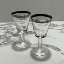 MCM Shot Glass Stem Glassware Silver Rim Set of 2 Vintage Liquor Cordial 3.5” - £8.01 GBP