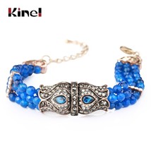 Luxury Blue Natural Stone Bracelets For Women Antique Gold Color Hollow Crystal  - £10.05 GBP