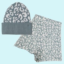 BUNDLE Sweaty Betty Beanie Hat Scarf Set Blue Leopard Print Jacquard Woo... - $106.61