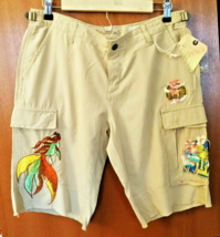 $158 ~RARE DA-NANG SILK BLEND DESERT TAN EMBROIDERED BERMUDA SHORTS XS -S - $1,915.56 MXN