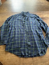 Mens Ralph Lauren Blake Cotton Button Down Checkered Green Shirt Red Pony L - $17.81