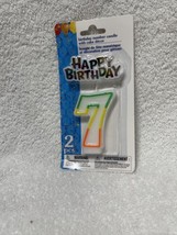 White with Multicolor Number 7 Birthday Candle With Happy Birthday &amp; #7 Balloon  - £6.21 GBP