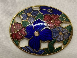 Vintage Statement Cloisonné Cutout Flower Floral Brooch Pin Raised Wire ... - £14.34 GBP