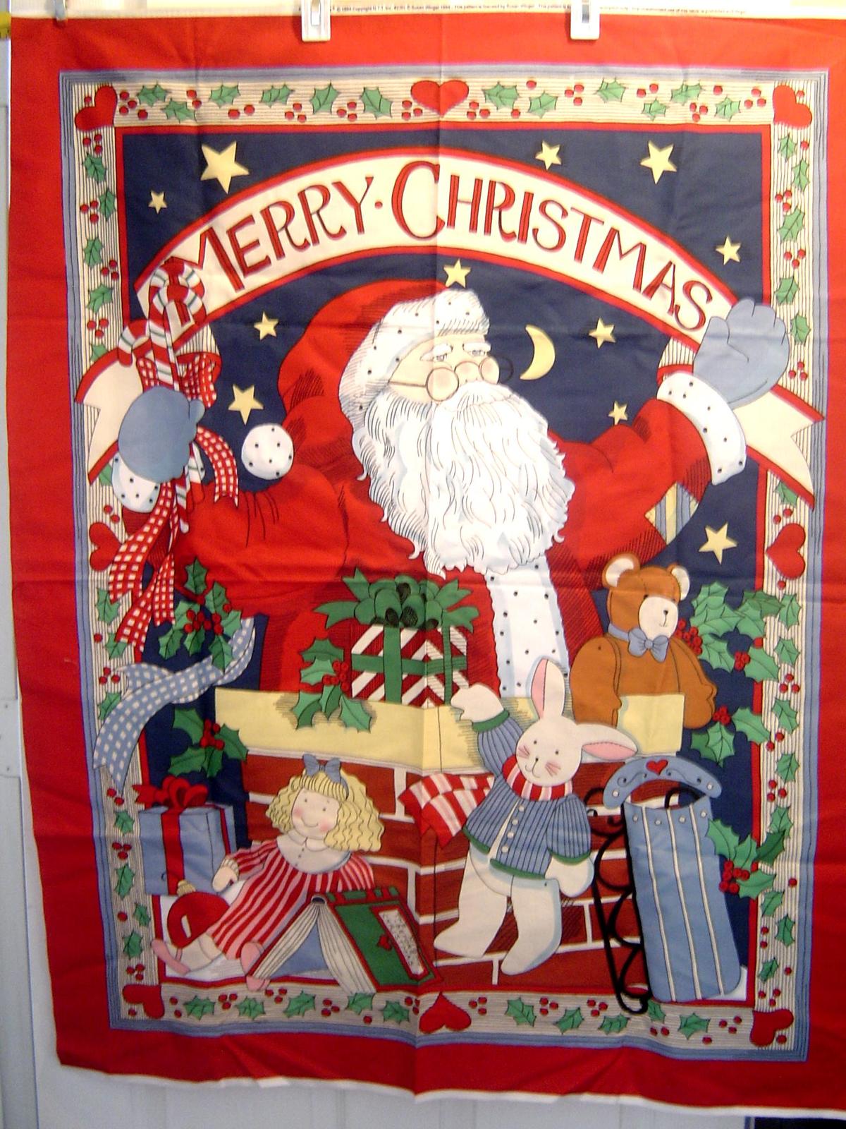 Susan Winget Merry Christmas Fabric Panel Santa & Toys Fabric Traditions 1994 - $9.99