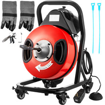 VEVOR Drain Cleaner Machine Electric Drain Auger 50FTx1/2In Cable 250W w/Wheels - £272.07 GBP