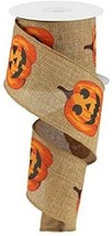 Jack O Lantern Pumpkins Wired Edge Ribbon, 2.5&quot; x 10 Yards (Tan) - £5.55 GBP