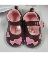 Stepping Stones Baby Girl Brown Pink Hearts Mary Jane Dress Crib Shoes 6... - £8.03 GBP