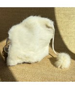 Vintage Faux Fur Bonnet Hat Cream White Pom Pom Tie Winter Retro - $635.62 MXN